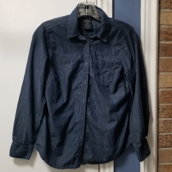 Soft denim look long sleeve button down Faded Glory blouse - Picture 1 of 8